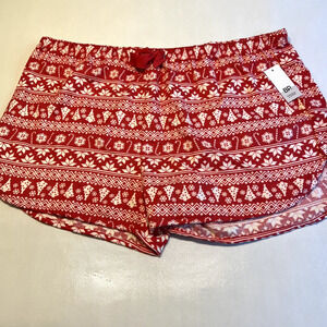 BP Holiday Pajama Shorts Christmas Trees Fair Isle Print Red White 1X‎